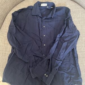 Moda Mario Made in Italy Men's Classic Navy Button-Down Shirt